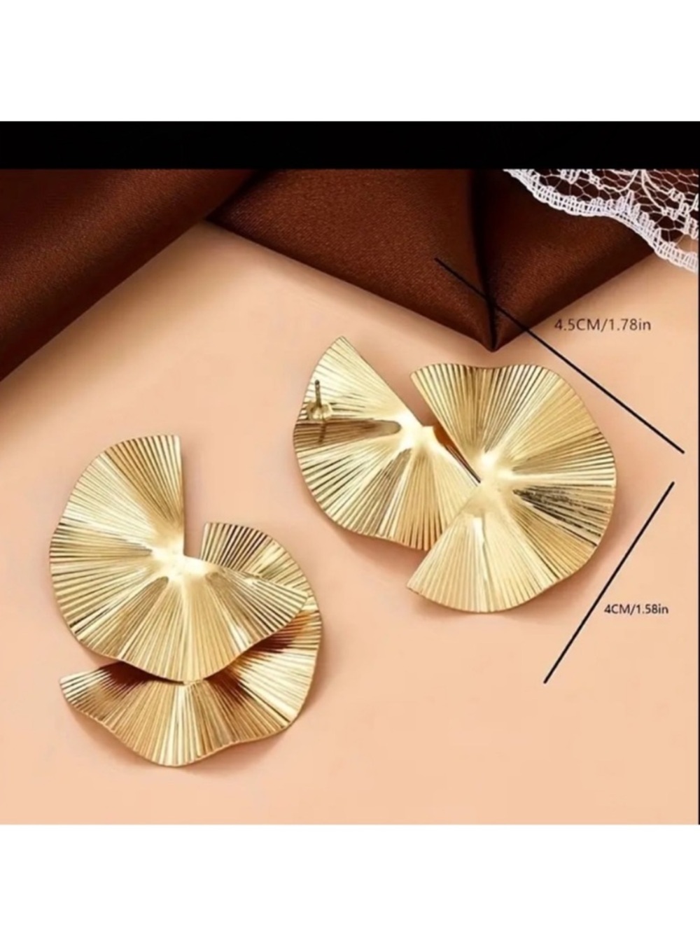 Gold Spiral Textured Statement Earrings - Women Jewelry - Picture 3 of 3